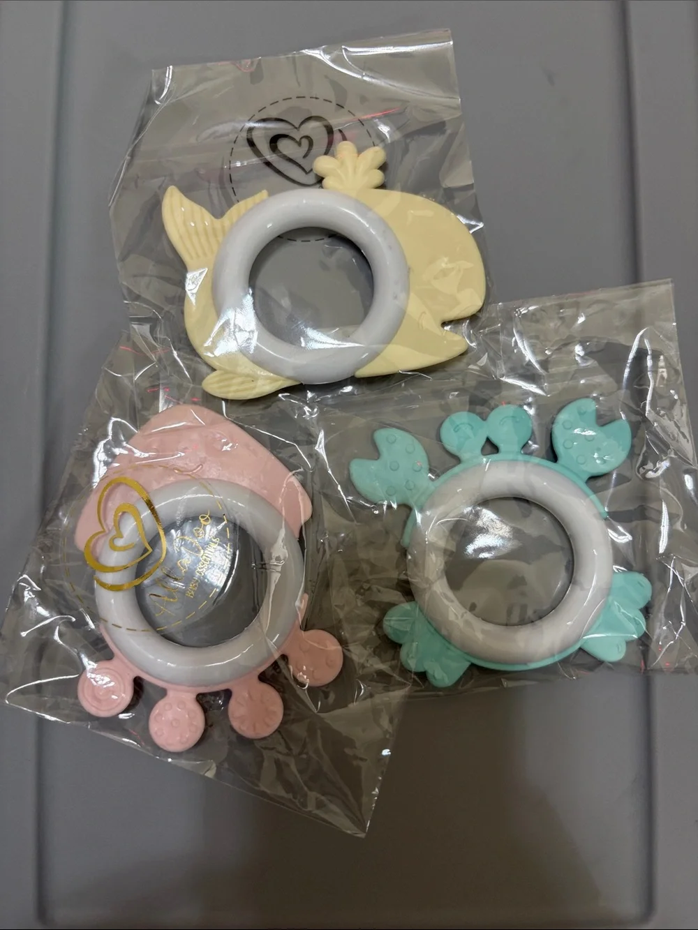Kids Silicone Teething Ring - Pastel Yellow, Pink & Mint (3-Pack)